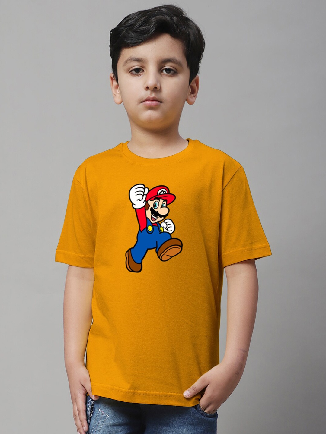 

Friskers Boys Super Mario Printed Round Neck Cotton T-shirt, Mustard