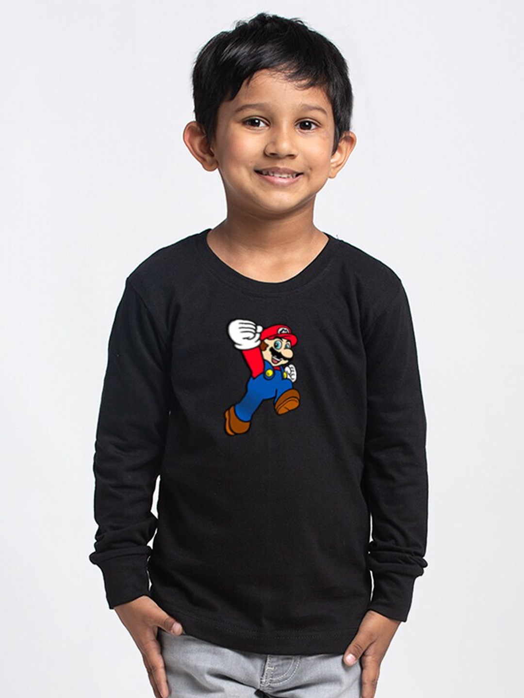 

Friskers Boys Super Mario Printed Round Neck Cotton T-shirt, Black