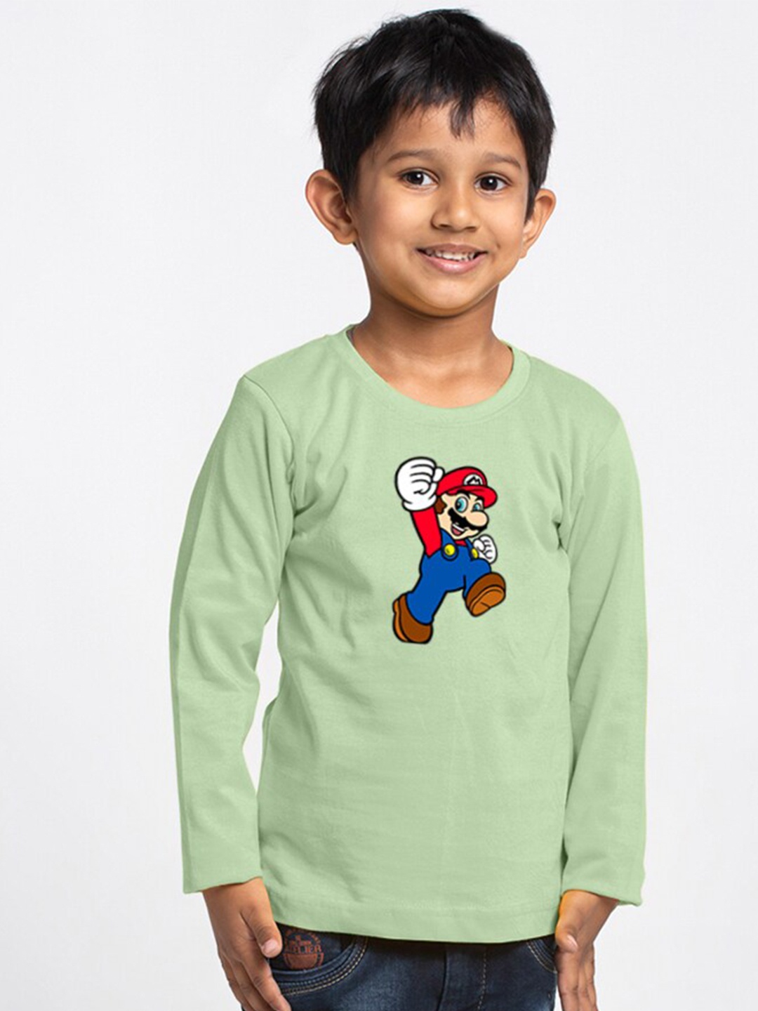 

Friskers Boys Super Mario Printed Round Neck Cotton T-shirt, Sea green