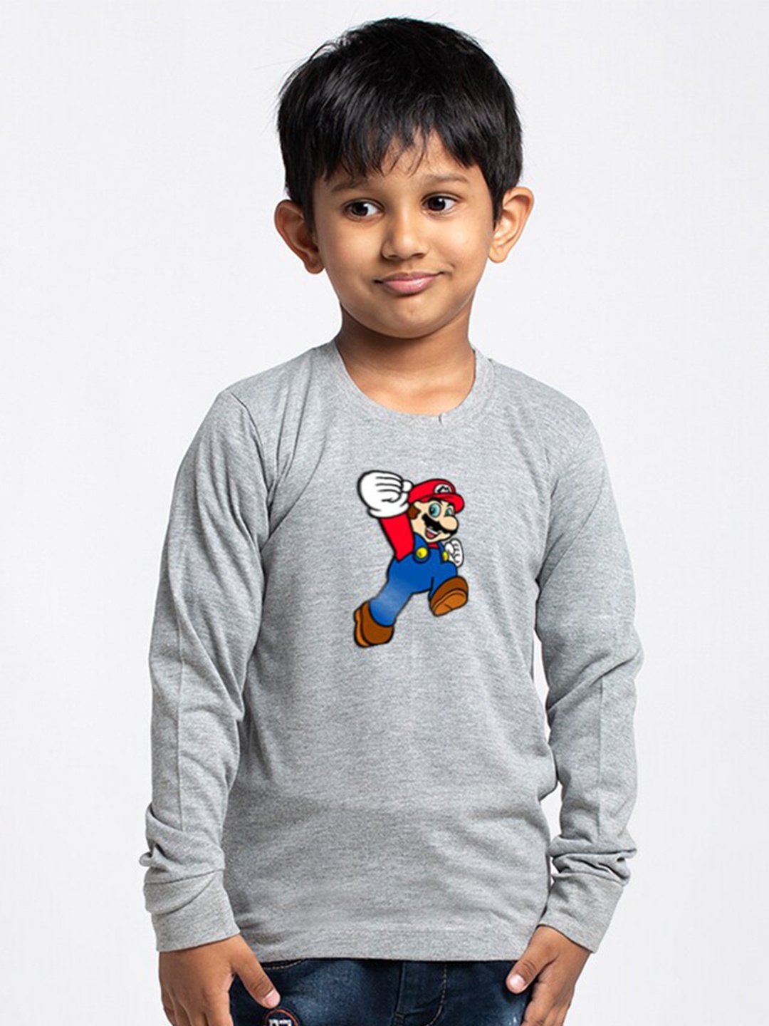 

Friskers Boys Printed Long Sleeves Round Neck Regular Fit Cotton T-shirt, Grey