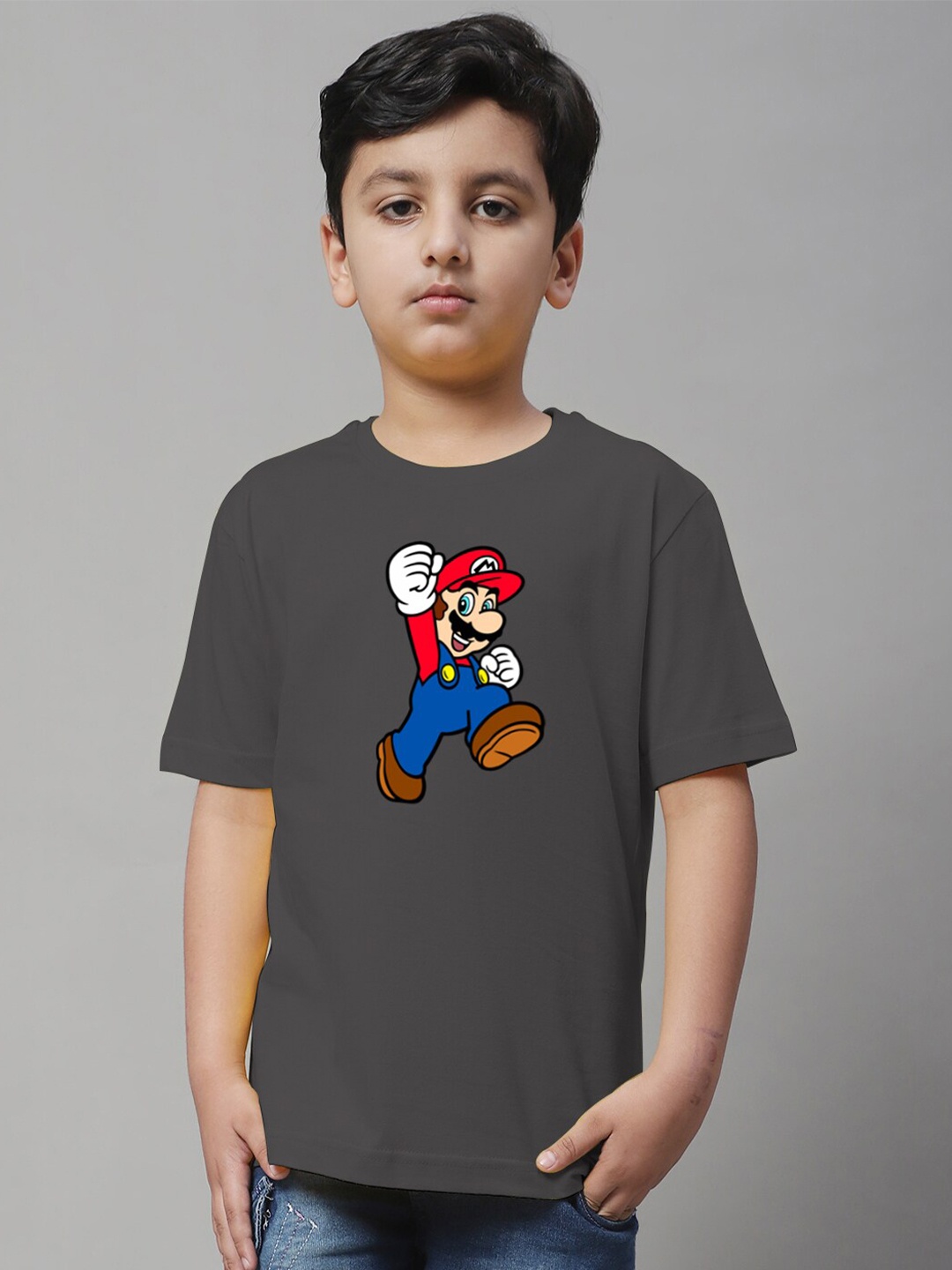

Friskers Boys Printed Short Sleeves Round Neck Regular Fit Cotton T-shirt, Grey