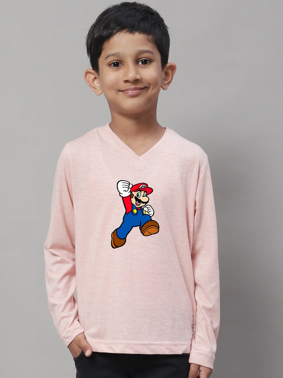

Friskers Boys Printed Long Sleeves V-Neck Regular Fit Cotton T-shirt, Coral