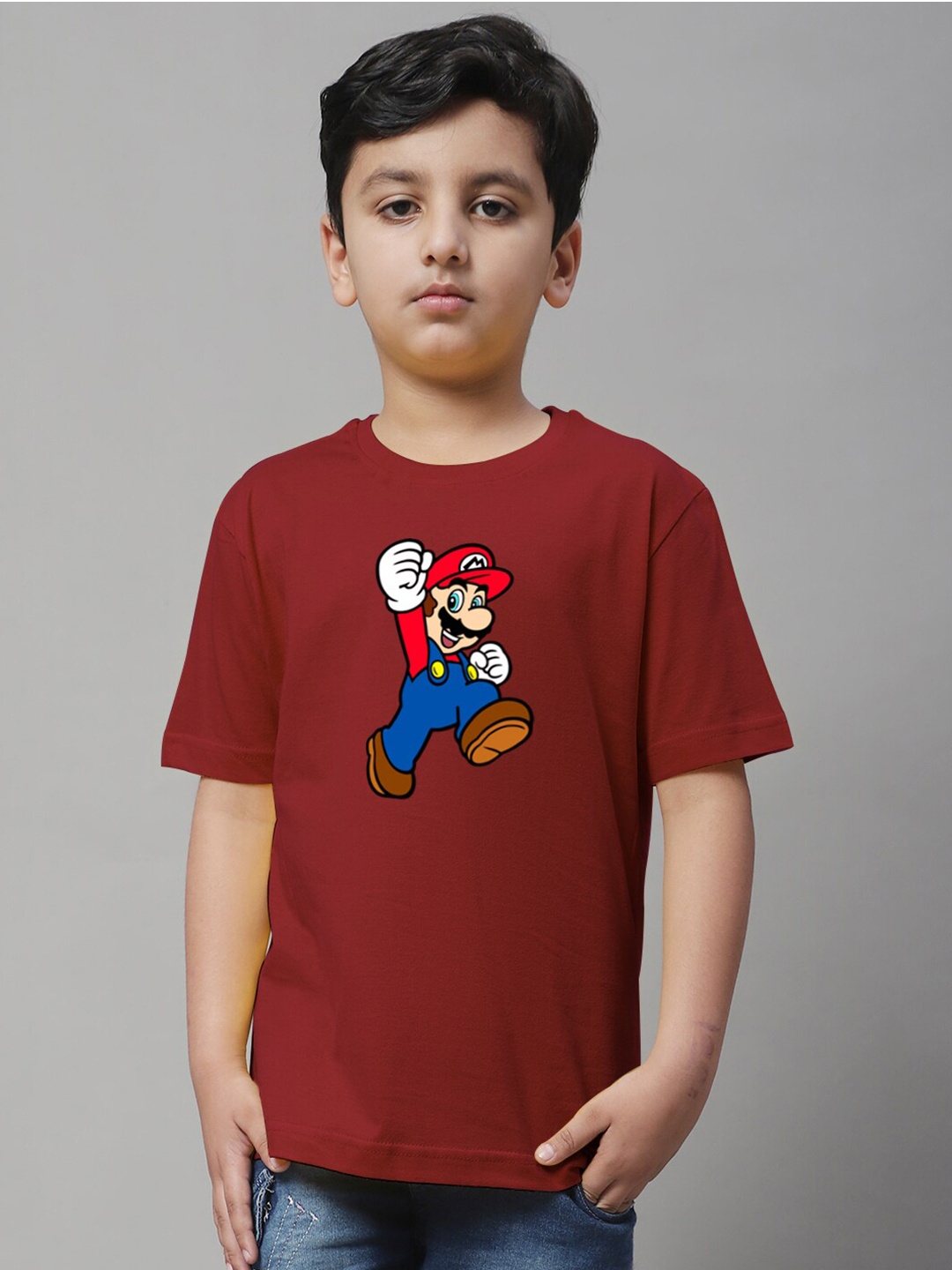 

Friskers Boys Printed Round Neck Cotton T-shirt, Maroon