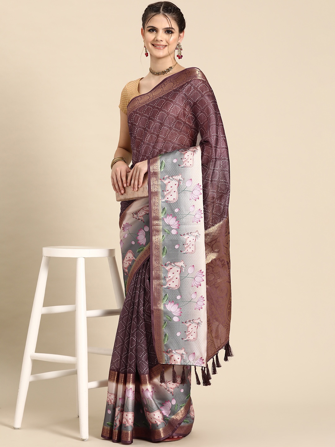 

Silk Land Ethnic Motifs Zari Kanjeevaram Saree, Purple