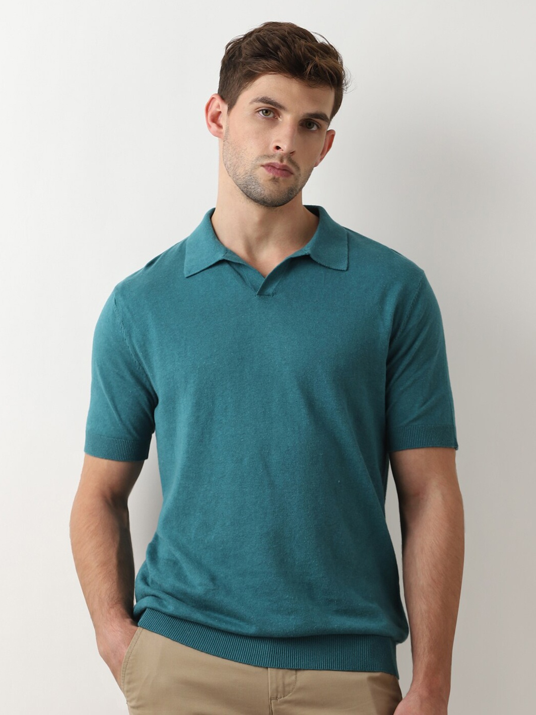 

SELECTED Polo Collar Short Sleeves Organic Cotton T-shirt, Blue