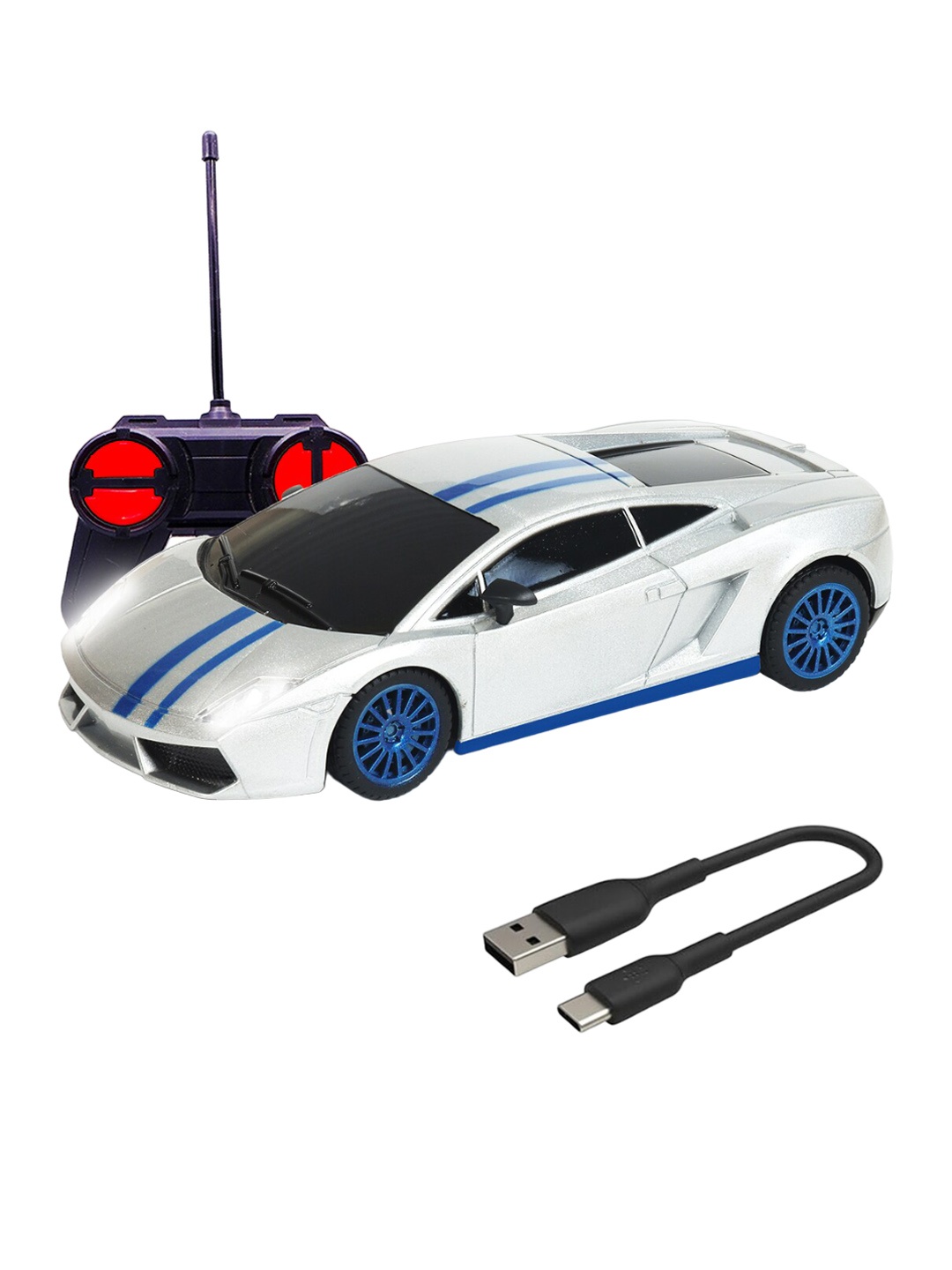 

WEMBLEY Kids High Speed Type C USB Rechargeable Remote Control Car, Silver