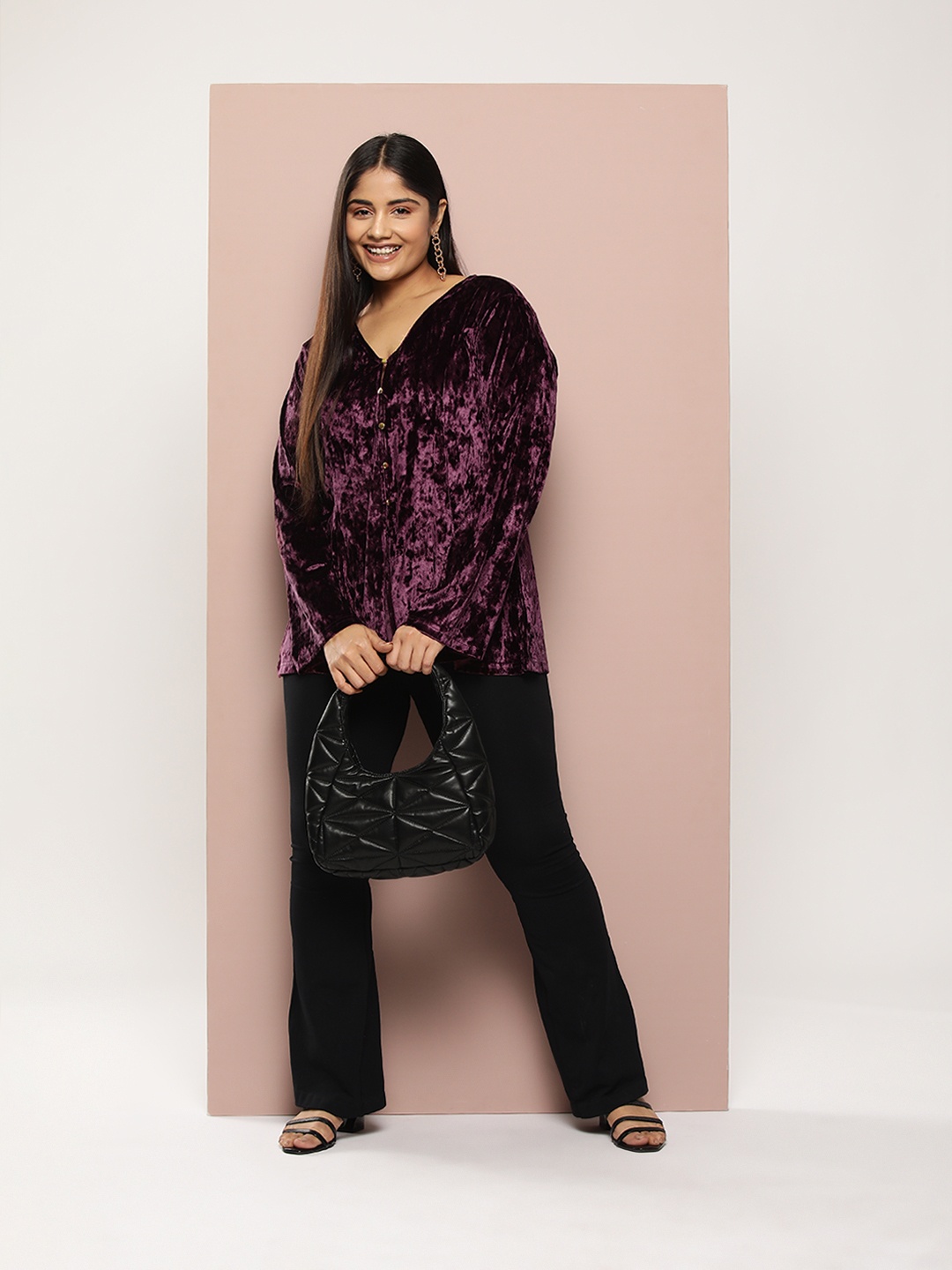 

Sztori Plus Size Solid Velvet Top, Burgundy