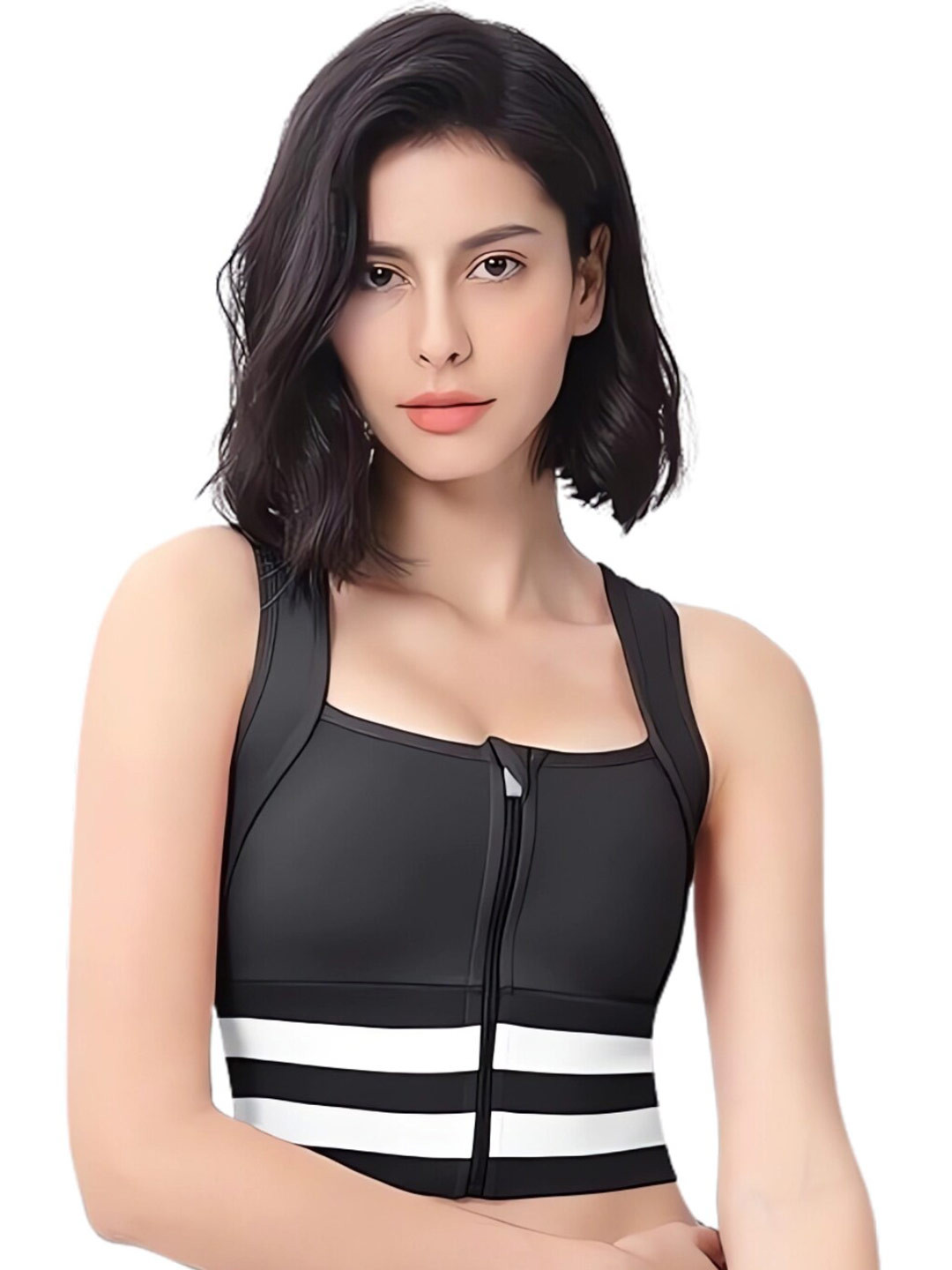 

FABLUK Full Coverage Lightly Padded Super Support Dry Fit Workout Bra With Side Shaper, Black