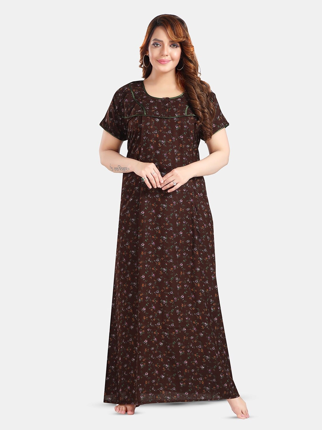 

Fabme Printed Maternity Pure Cotton Nightdress, Brown