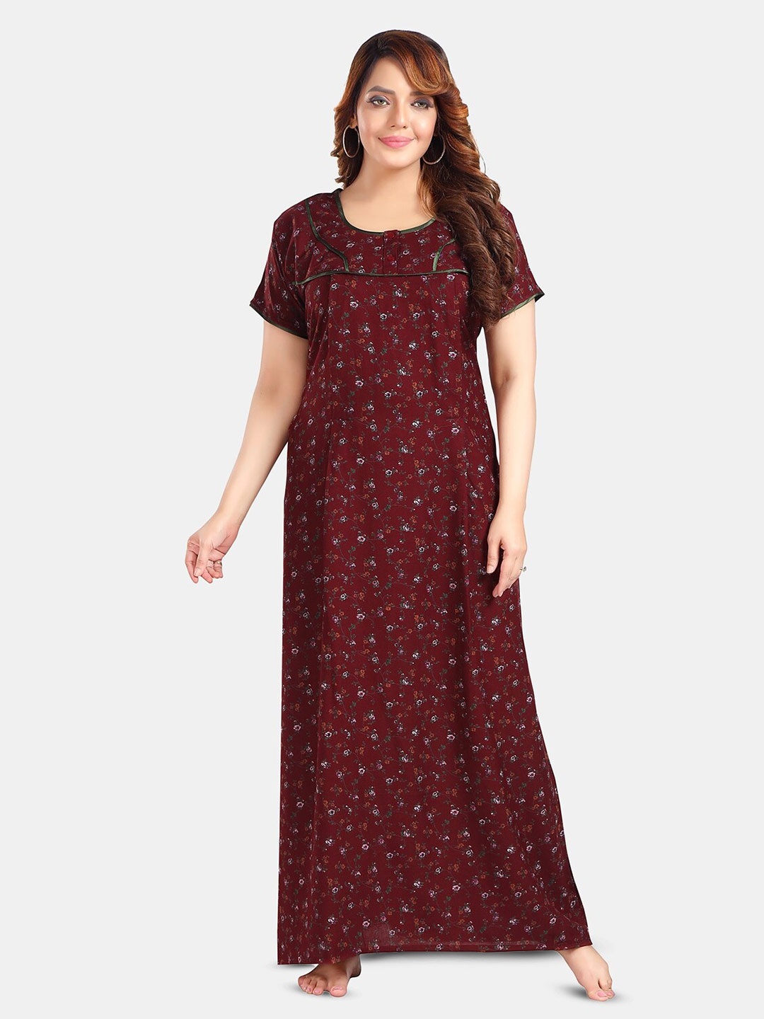 

Fabme Printed Maternity Pure Cotton Nightdress, Maroon