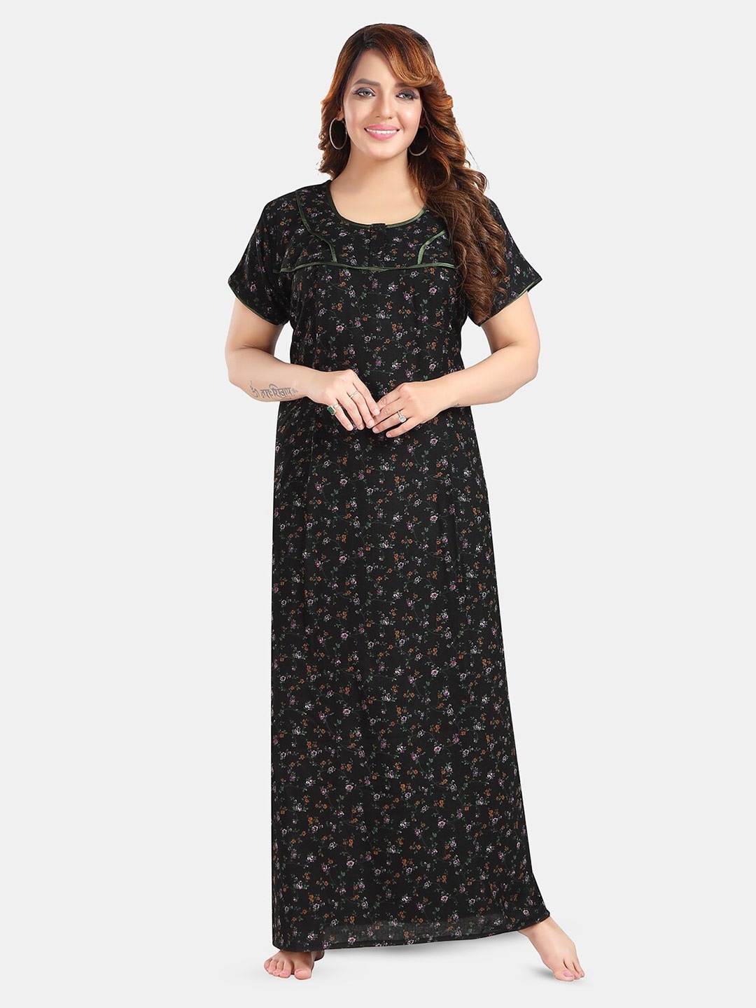 

Fabme Printed Maternity Pure Cotton Nightdress, Black