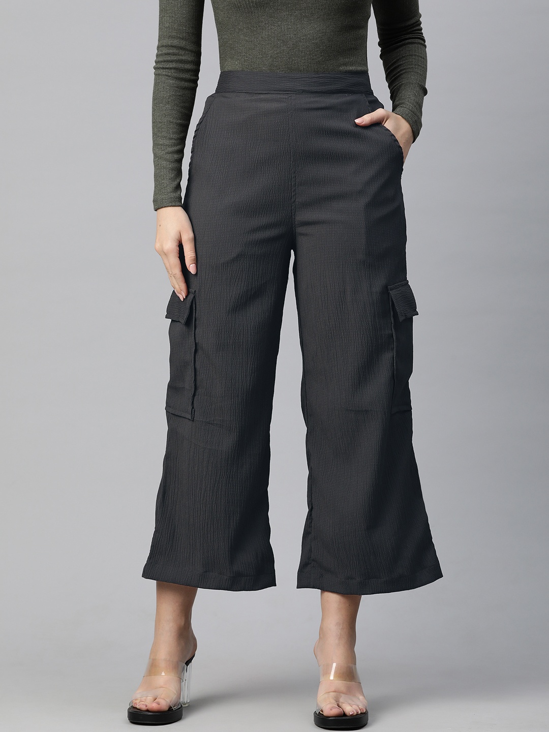 

Readiprint Fashions Flared Cropped Cargo Trousers, Grey