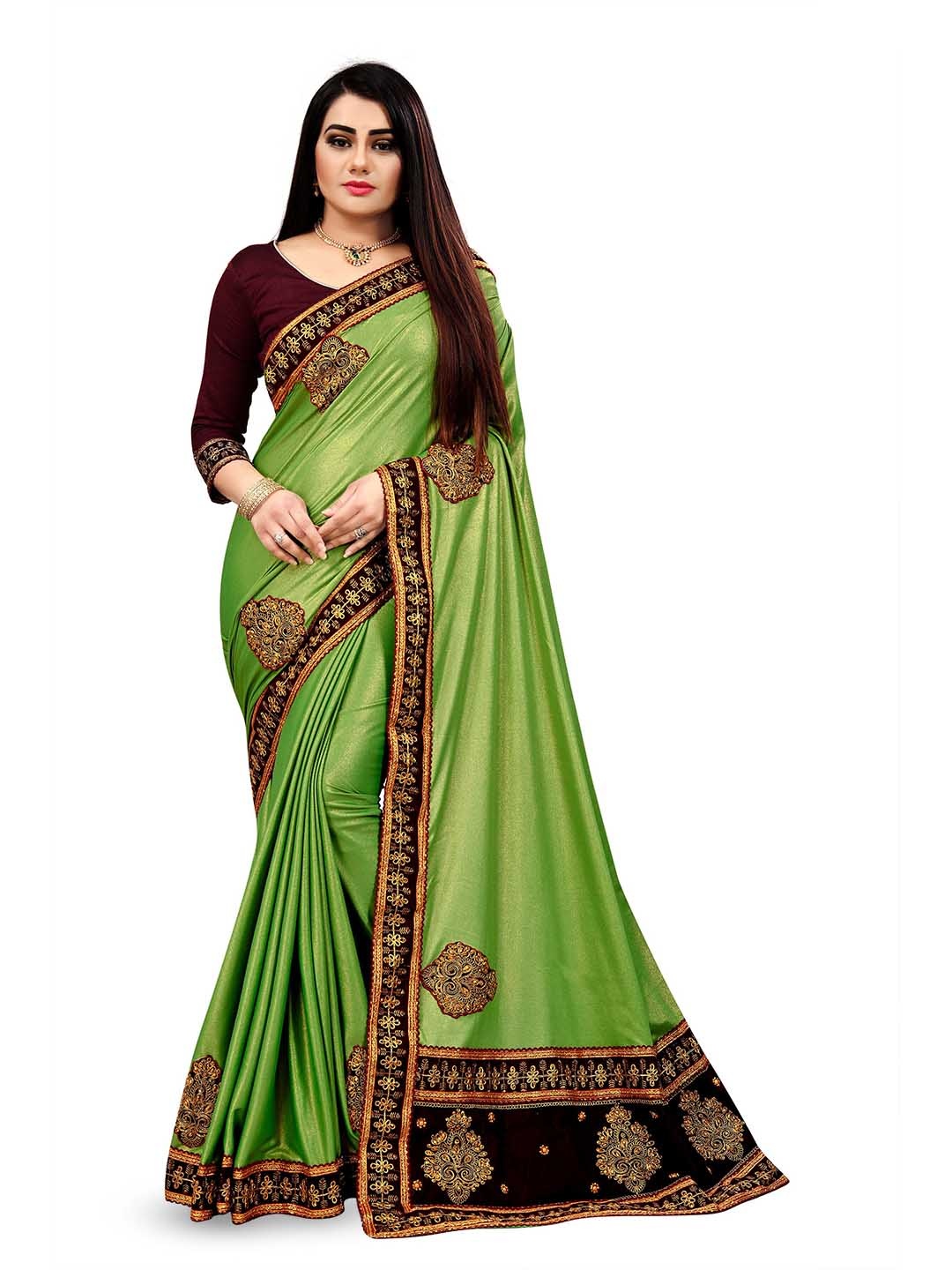 

VM TEJANI Ethnic Motifs Beads and Stones Saree, Green