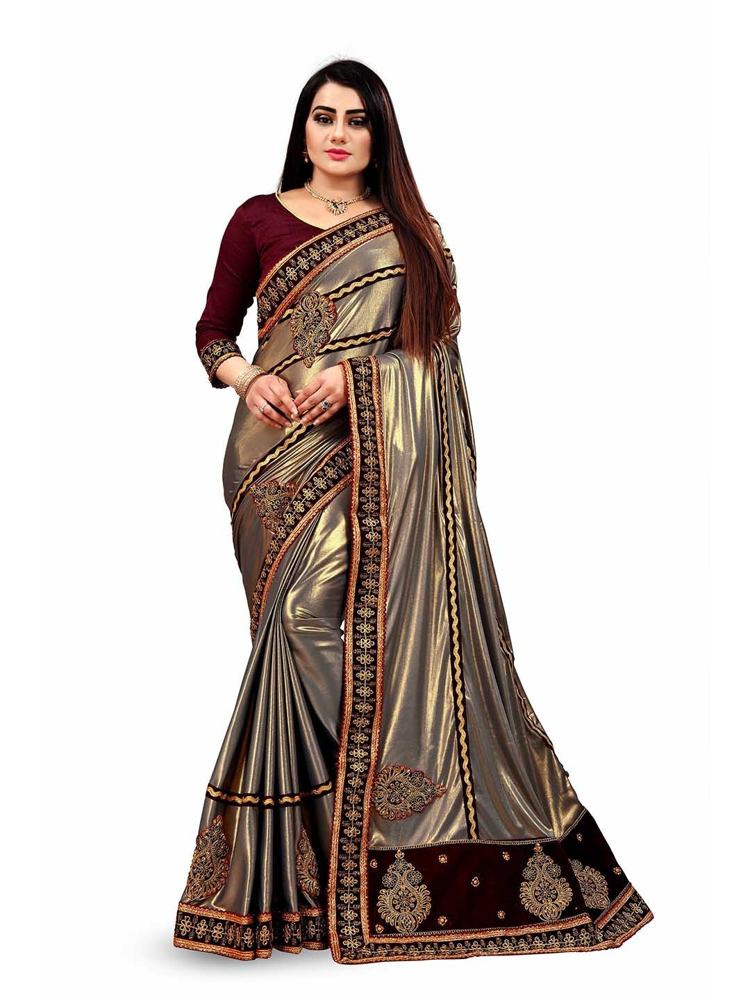 

VM TEJANI Embellished Embroidered Saree, Grey