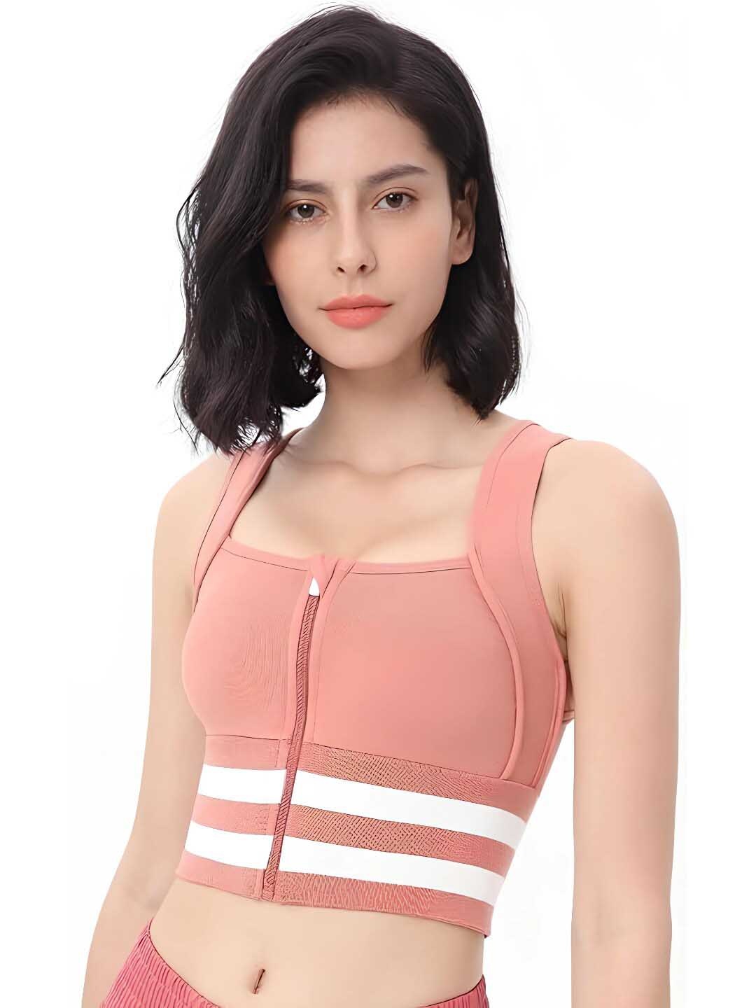 

FABLUK Striped Full Coverage High Support Rapid-Dry Side Shaper Workout Bra, Pink