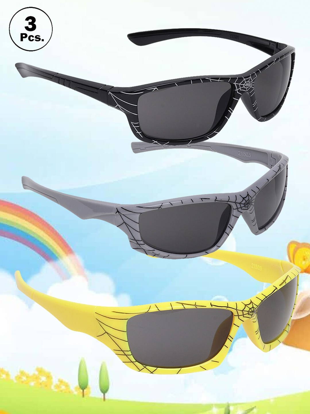 

FROGGY Kids Set Of 3 Square Sunglasses with UV Protected Lens, Grey