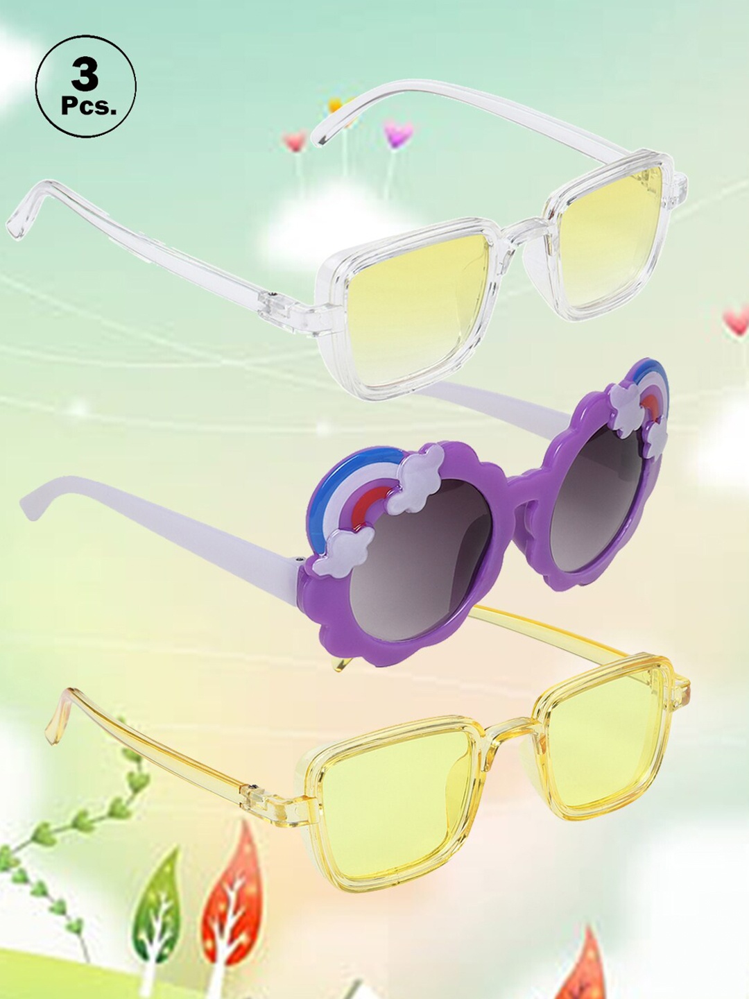 

FROGGY Kids Set Of 3 Square Sunglasses with UV Protected Lens, Yellow