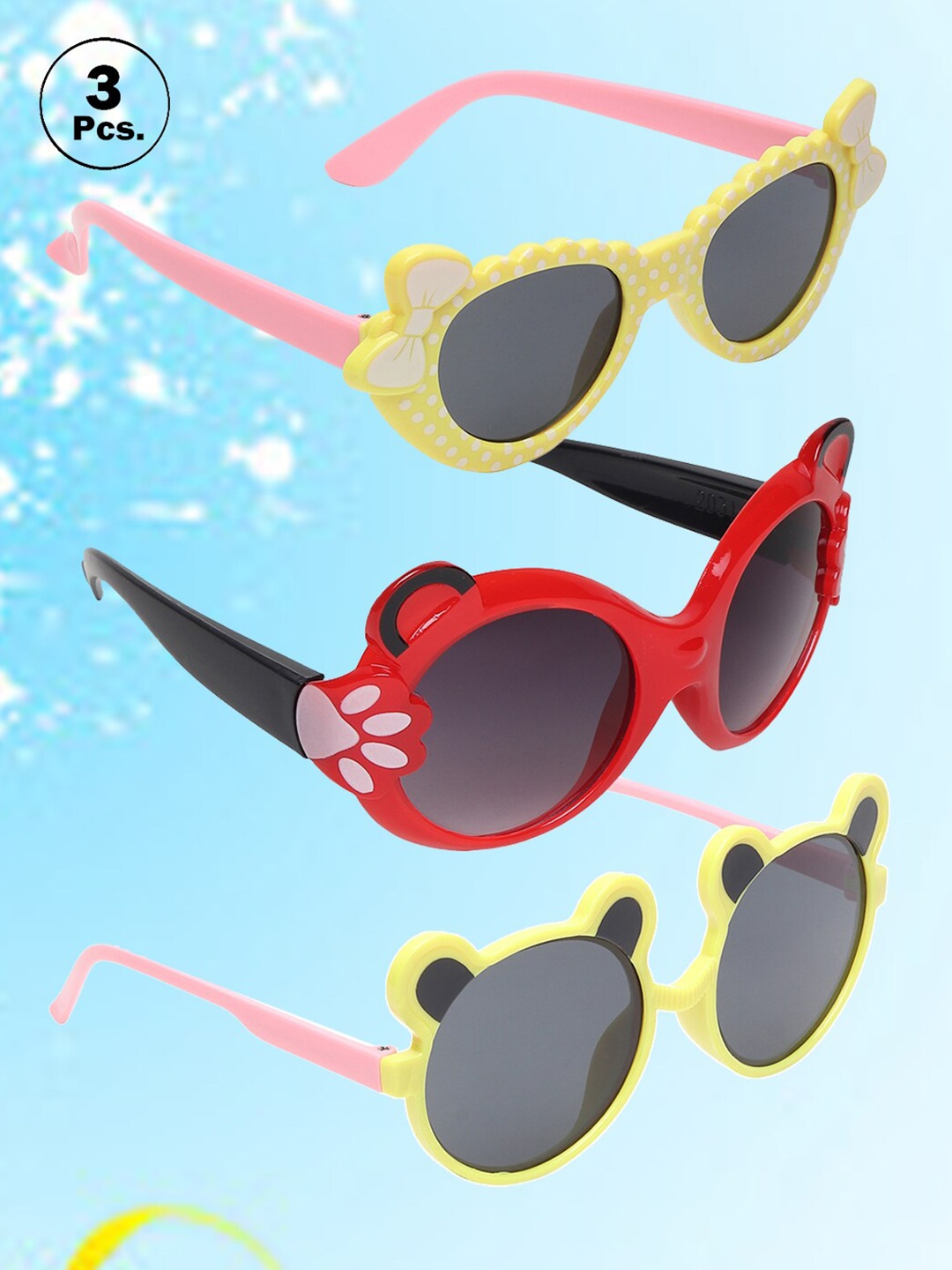 

FROGGY Kids Set Of 3 Round Sunglasses with UV Protected Lens, Black