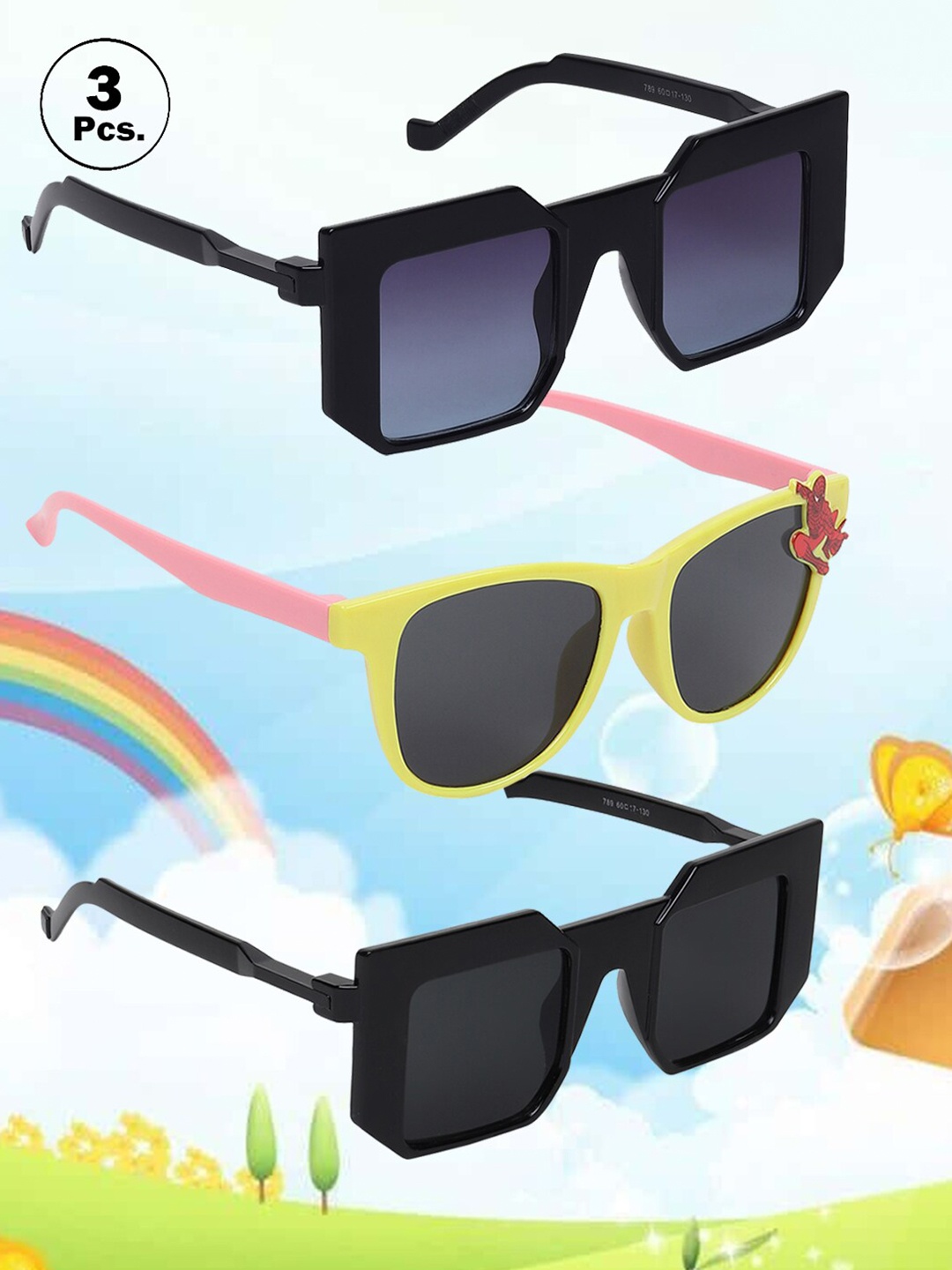 

FROGGY Kids Set Of 3 Square Sunglasses with UV Protected Lens, Black
