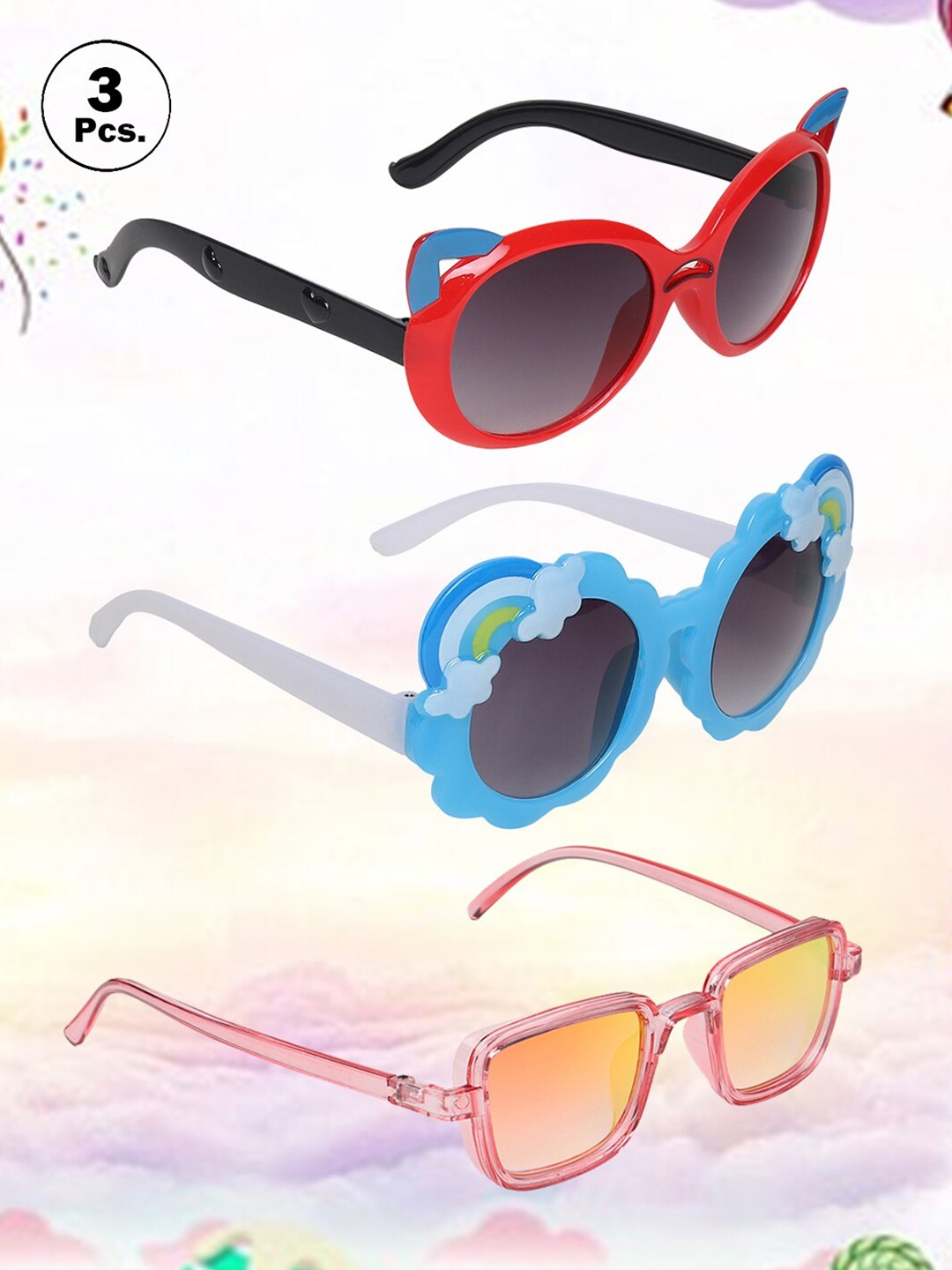 

FROGGY Kids Set Of 3 Round Sunglasses with UV Protected Lens, Red