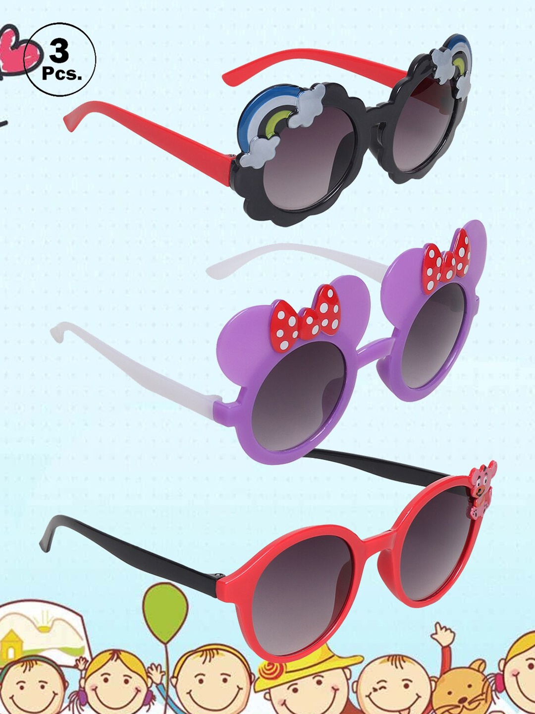 

FROGGY Set Of 3 Kids Round Sunglasses With UV Protected Lens FG-3Kids-SN-26, Grey