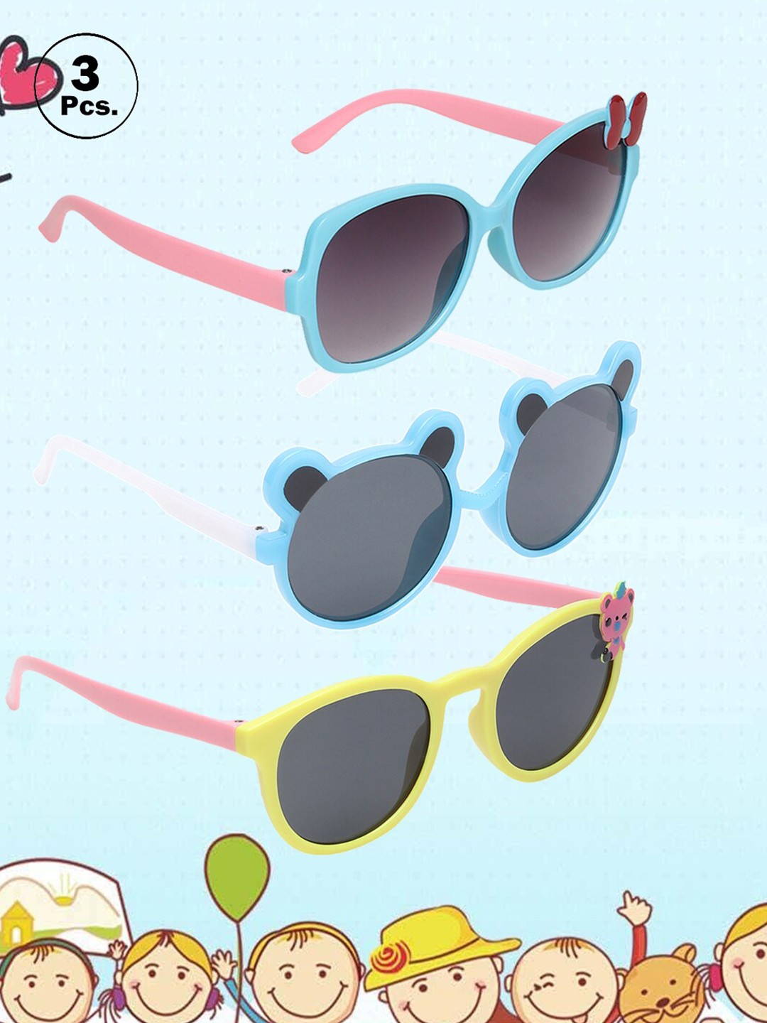 

FROGGY Set Of 3 Kids Sunglasses With UV Protected Lens FG-3Kids-SN-3, Grey