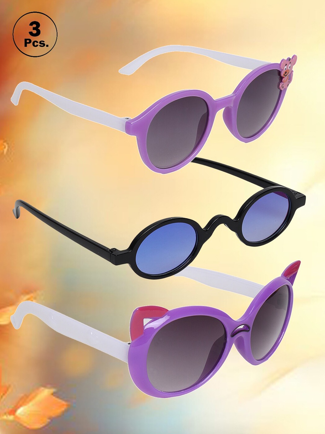 

FROGGY Kids Set of 3 Oval Sunglasses with UV Protected Lens - FG-3Kids-SN-22-Multicolor, Grey