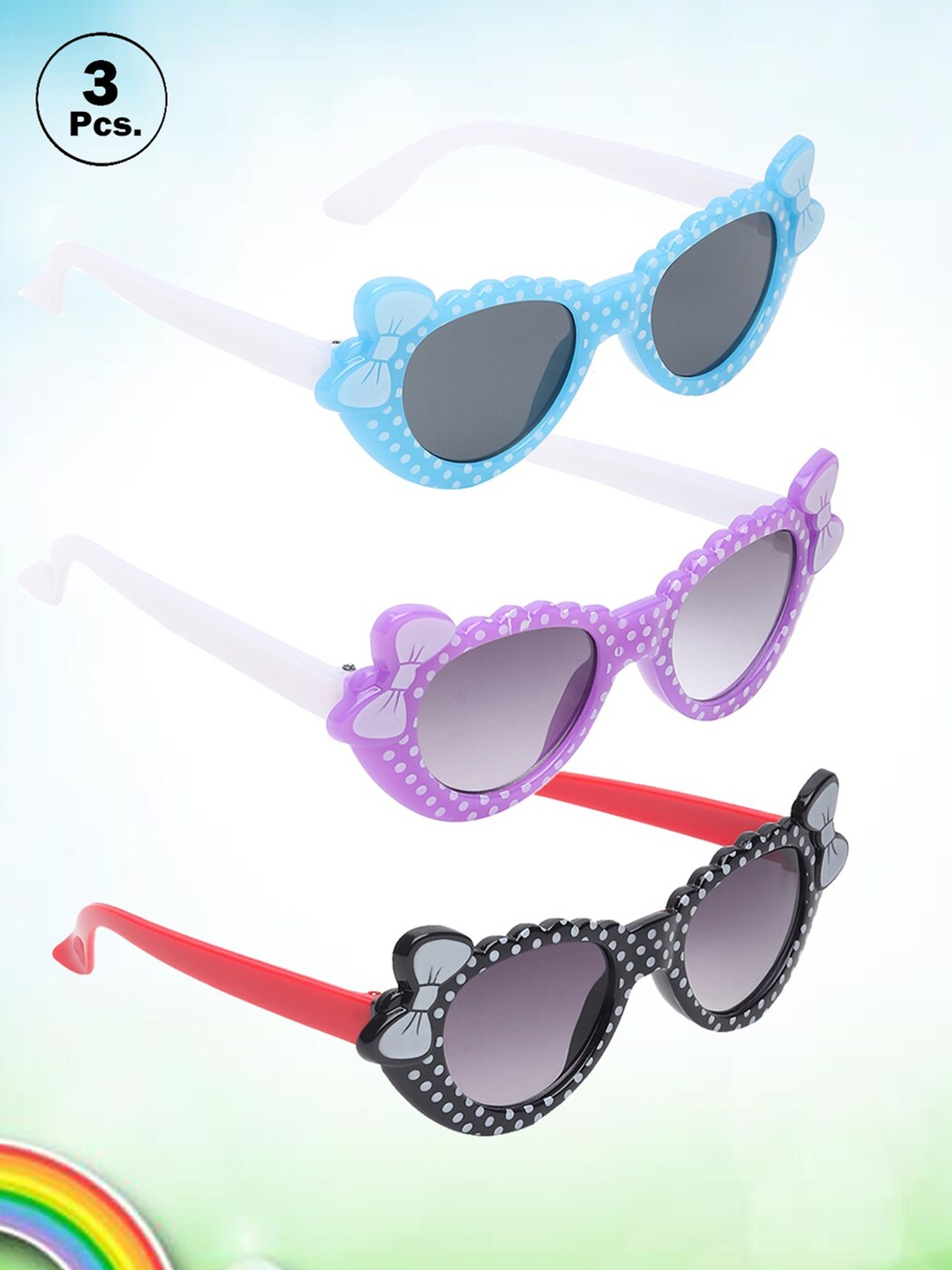 

FROGGY Kids Set of 3 Cateye Sunglasses with UV Protected Lens - FG-3Kids-SN-5-Multicolor, Grey