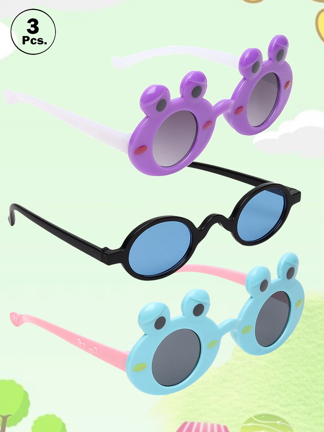 

FROGGY Set Of 3 Kids Round Sunglasses With UV Protected Lens FG-3Kids-SN-18, Grey
