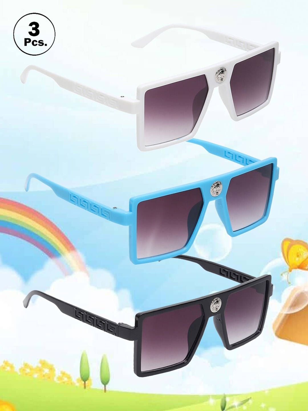 

FROGGY Set Of 3 Kids Square Sunglasses With UV Protected Lens FG-3Kids-SN-44, Brown