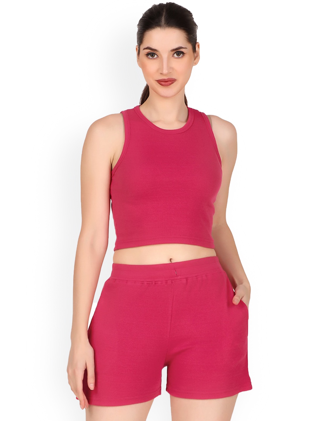 

BAESD Sleeveless Crop Top And Shorts, Magenta