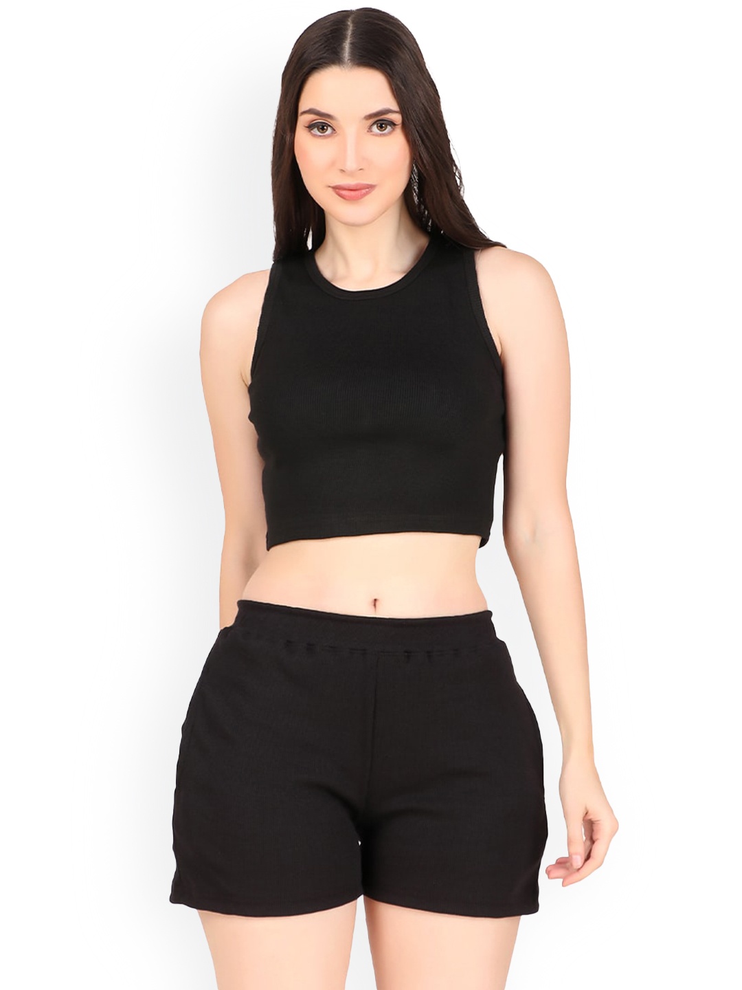

BAESD Sleeveless Crop Top And Shorts, Black