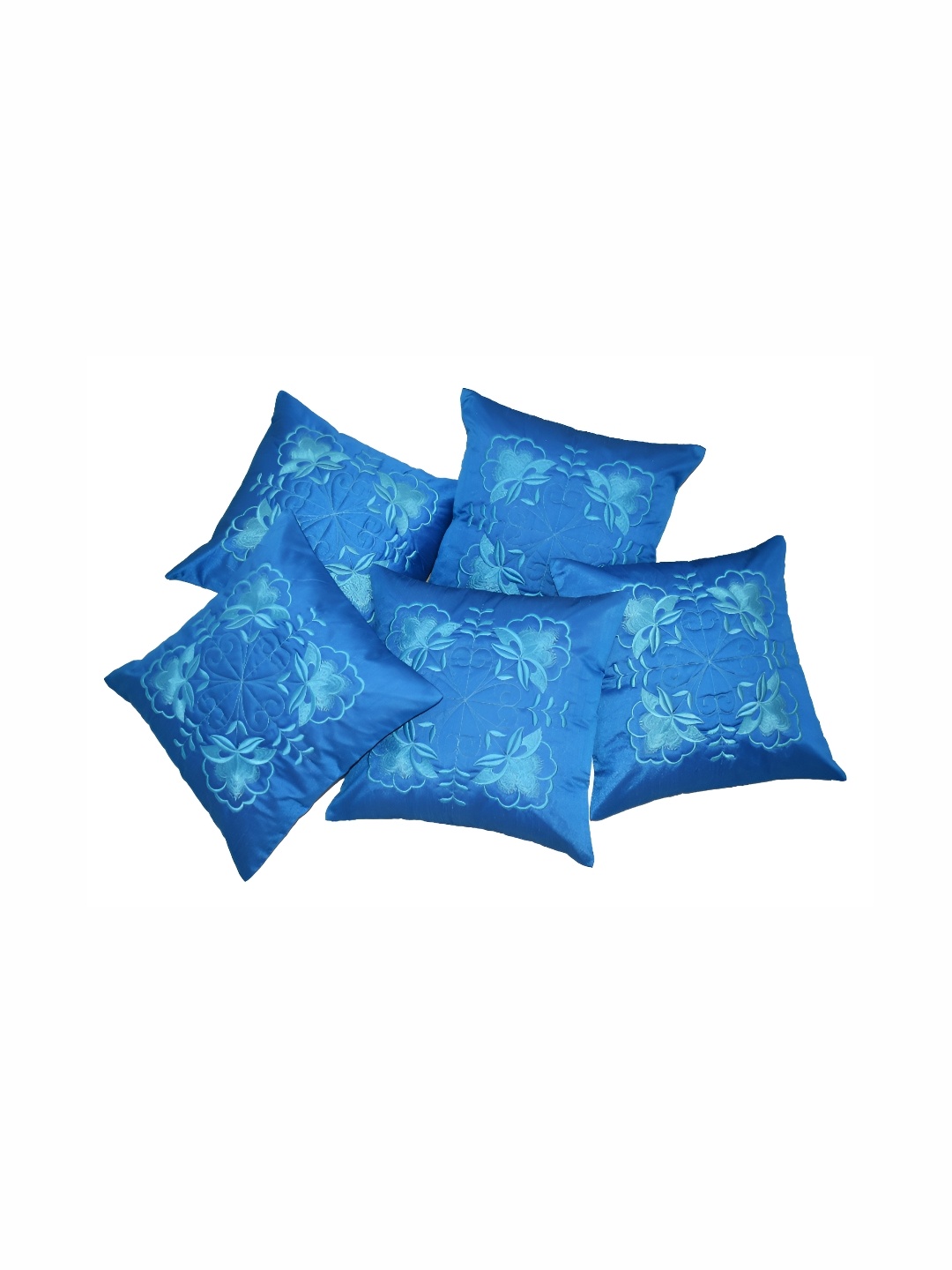 

Zikrak Exim Turquoise Blue 5 Pieces Embroidered Velvet Square Cushion Covers