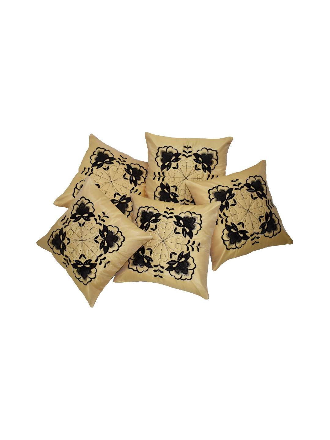 

Zikrak Exim Beige 5 Pieces Embroidered Velvet Square Cushion Covers