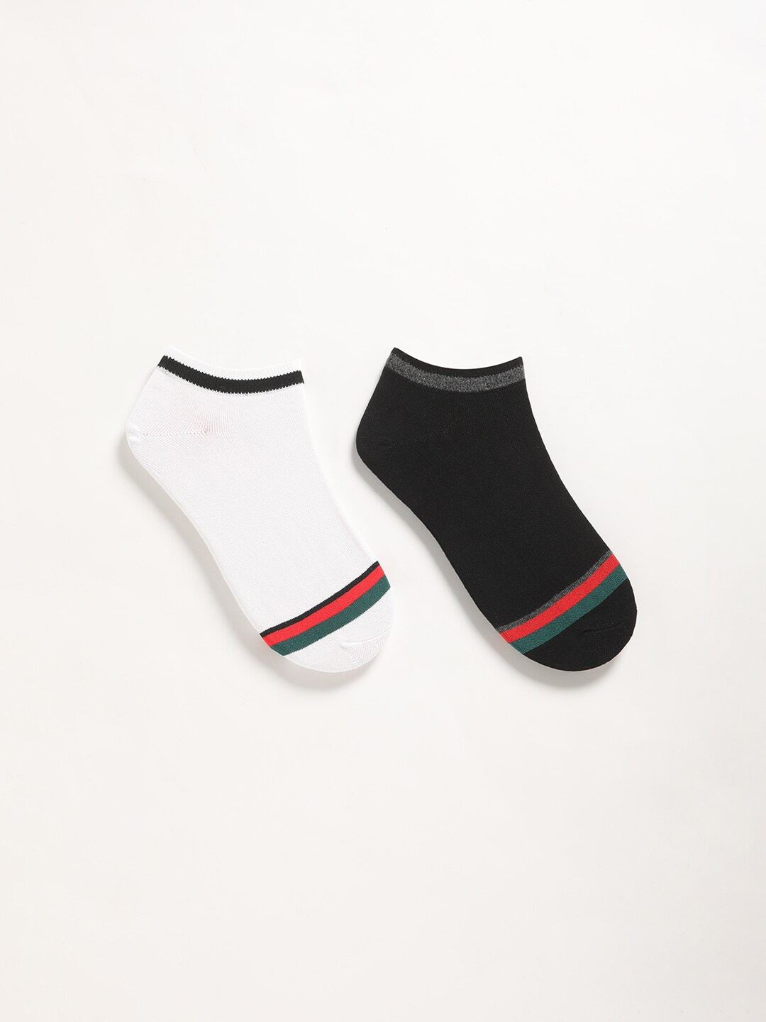 

THE BEAR HOUSE Men Pack Of 2 Striped Ankle Length Cotton Socks, White