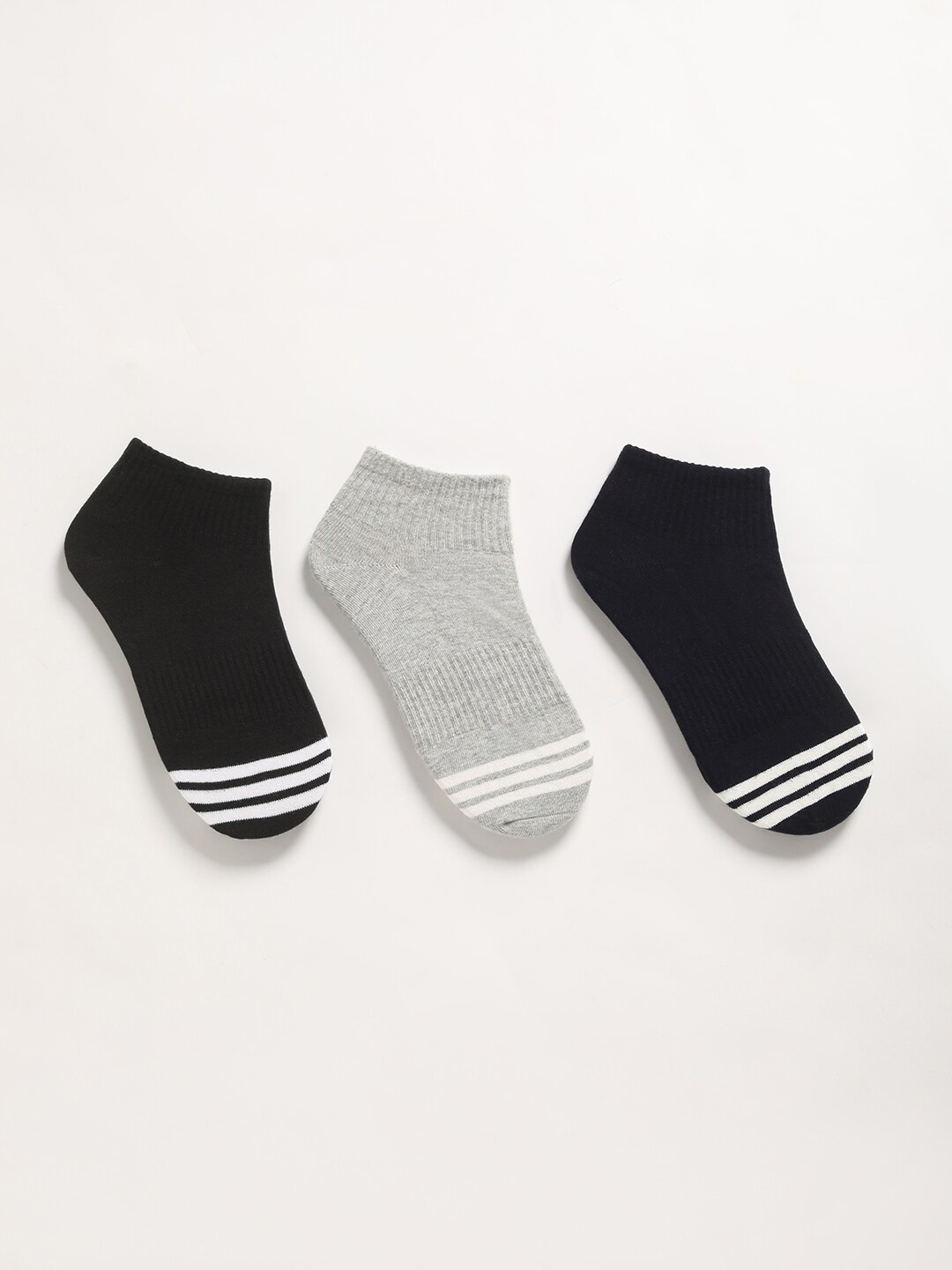 

THE BEAR HOUSE Men Pack Of 3 Assorted Striped Ankle-Length Socks