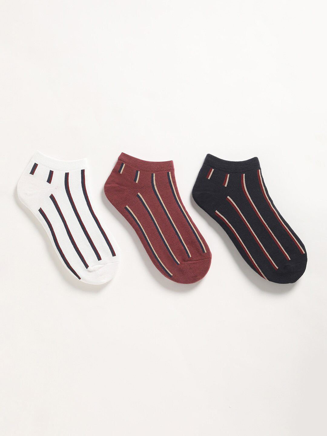 

THE BEAR HOUSE Men Pack Of 3 Assorted Striped Ankle-Length Socks