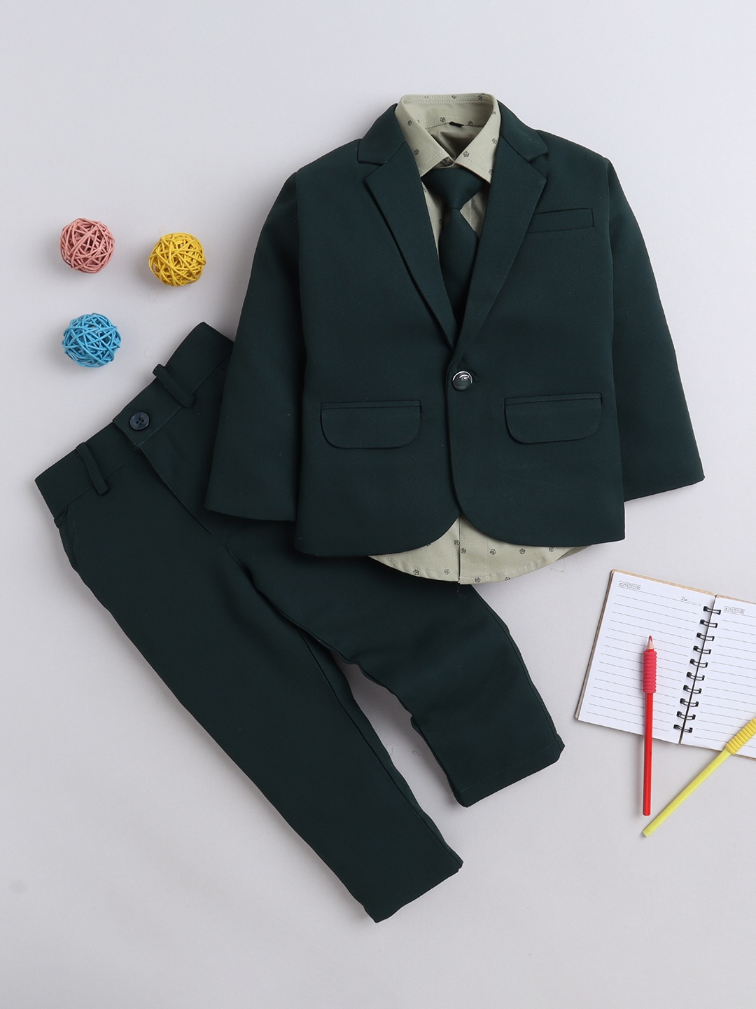 Lil homies Boys Single Breasted Four Piece Party Suit, Green