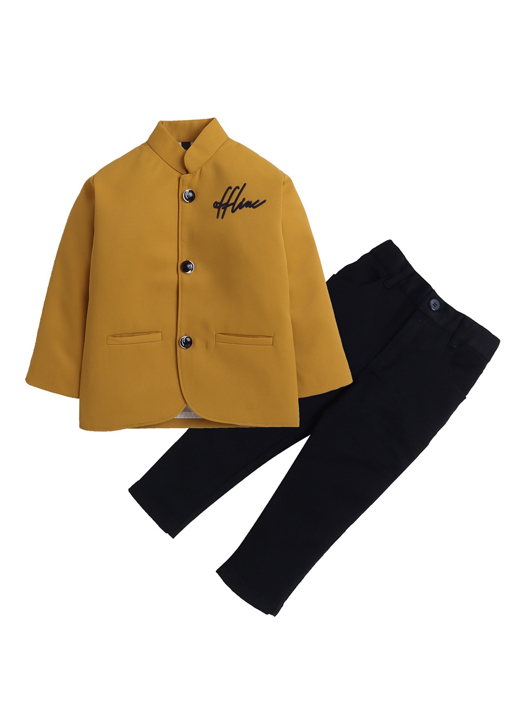 

Lil homies Boys Bandhgala Two Piece Suit, Mustard