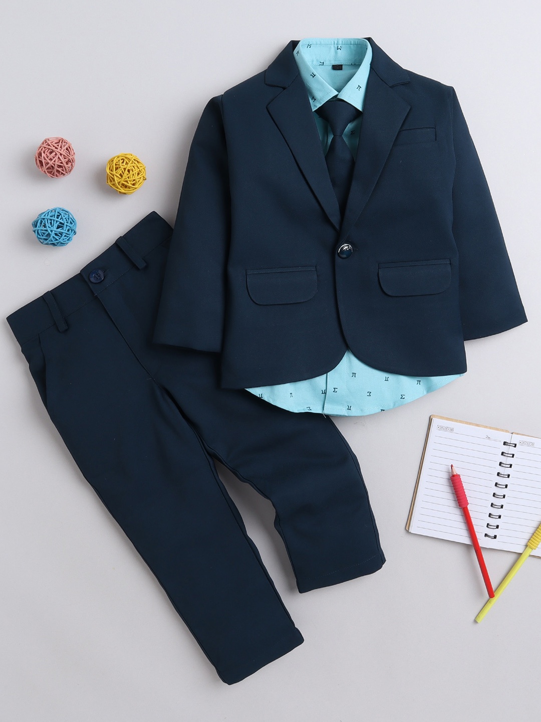 

Lil homies Boys Printed Single-Breasted Three Piece Formal Suit, Navy blue