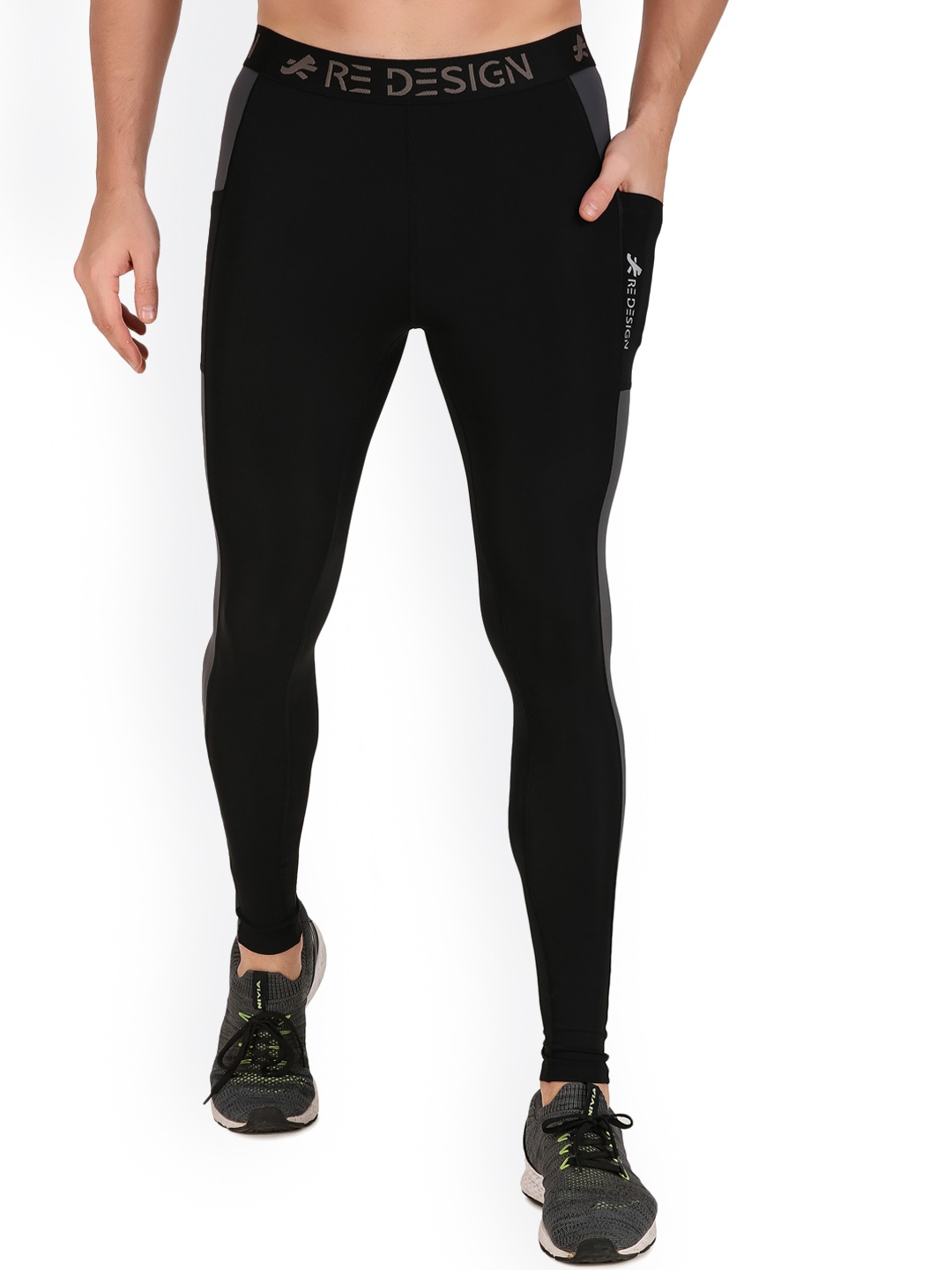 

REDESIGN Men Slim-Fit Ankle-Length Rapid-Dry Technology Sports Tights, Black