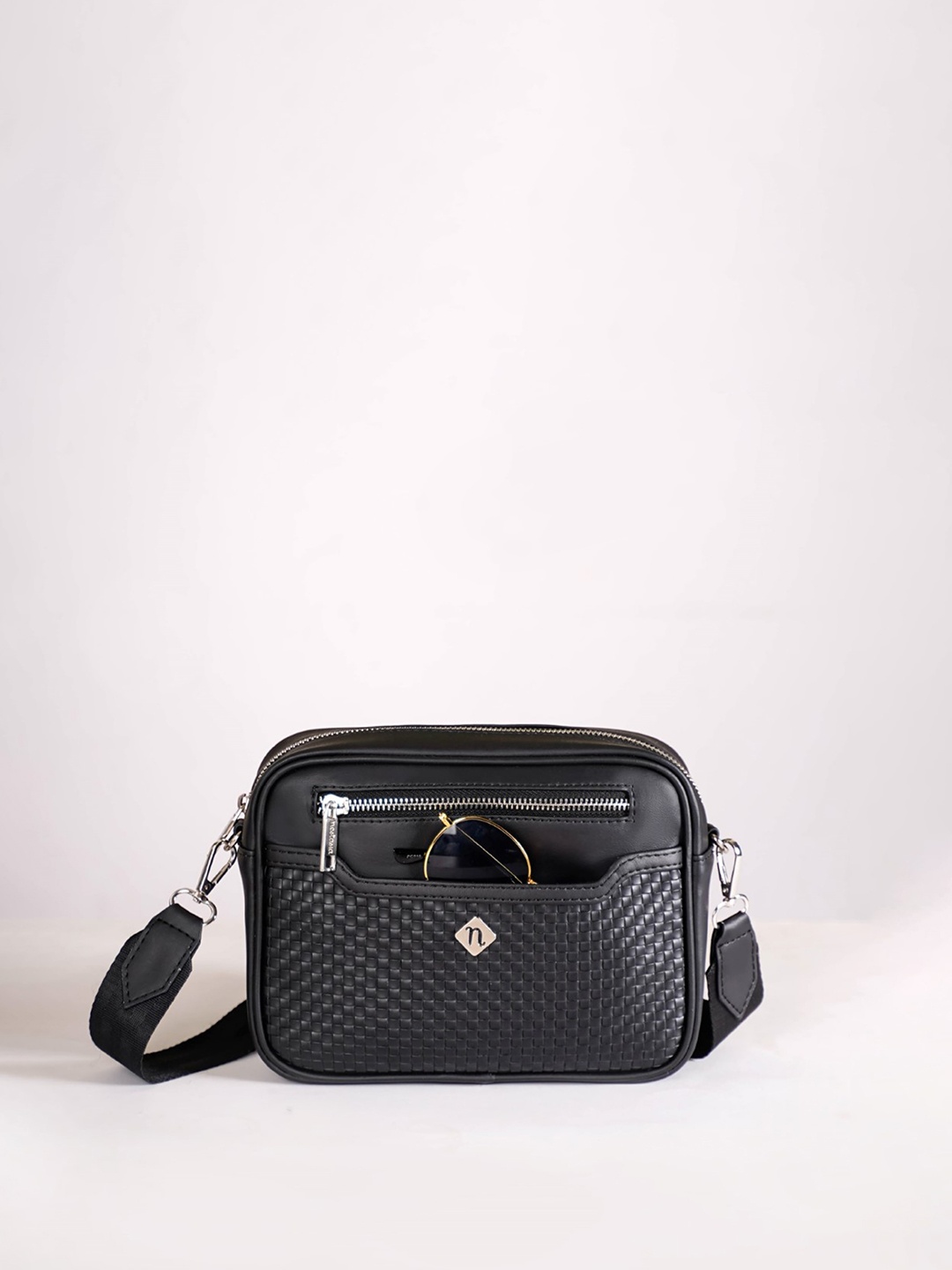 

Nestasia Textured Structured Sling Bag, Black