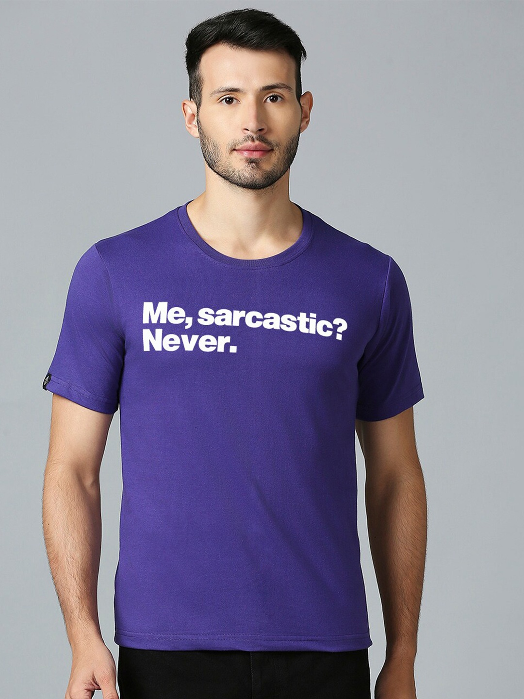 

MOD ECRU Round Neck Short Sleeves Cotton T-shirt, Purple