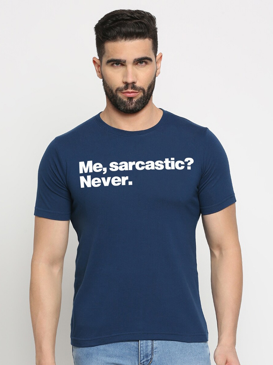 

MOD ECRU Round Neck Short Sleeves Cotton T-shirt, Blue