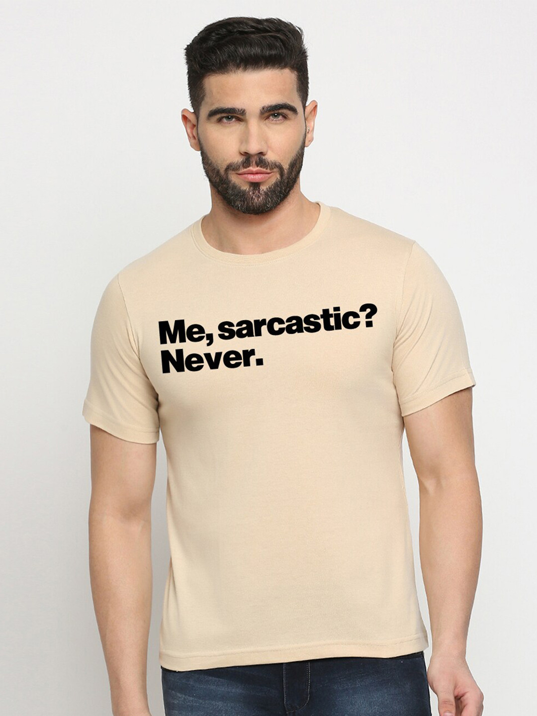 

MOD ECRU Round Neck Short Sleeves Cotton T-shirt, Cream
