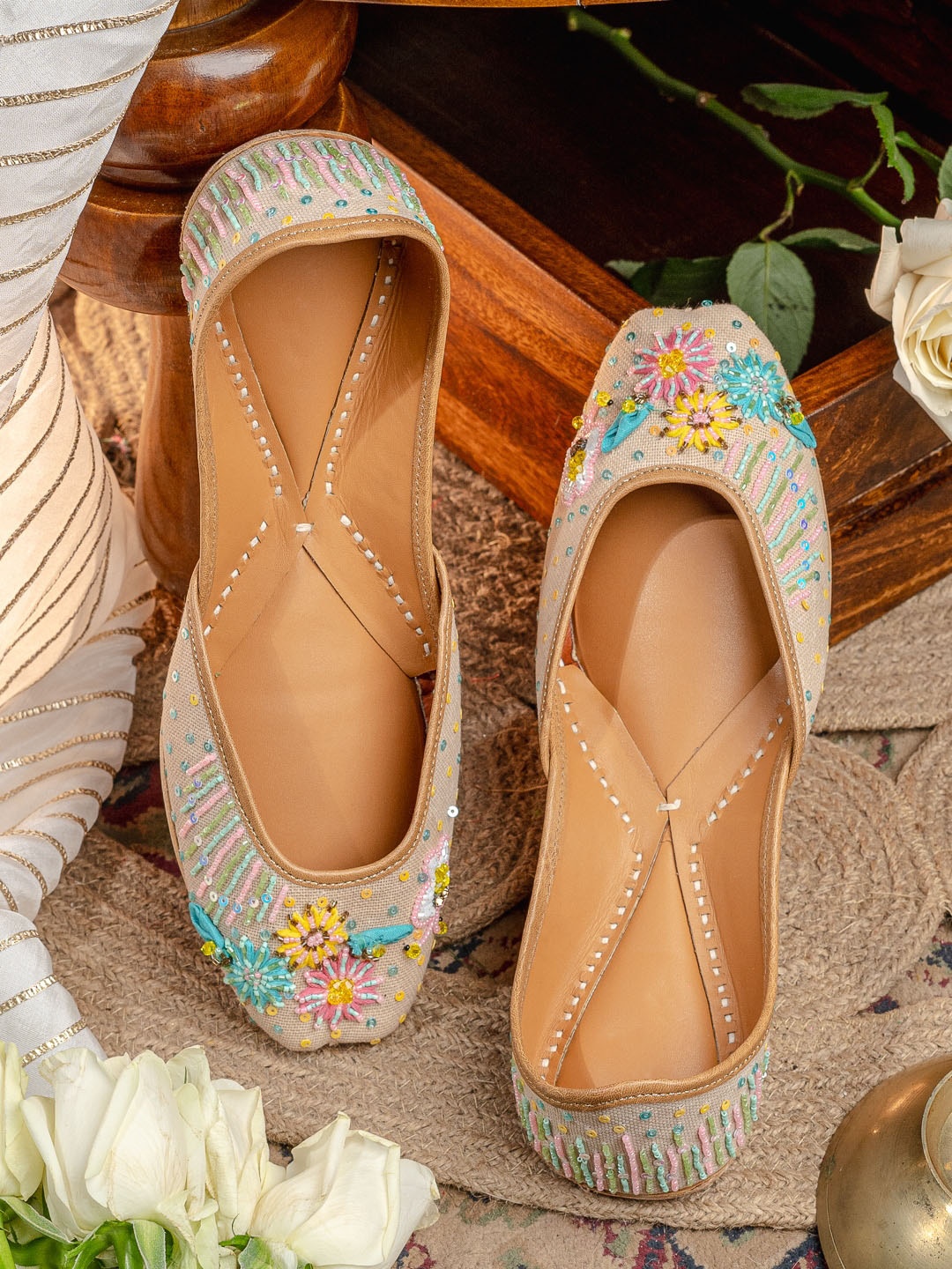 

NR By Nidhi Rathi Embellished Mojaris, Beige