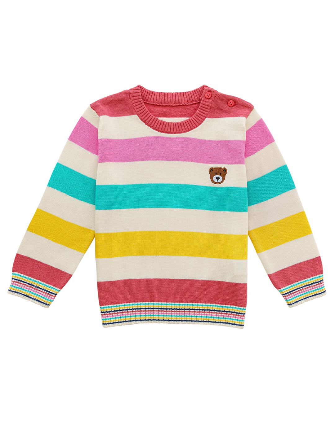

H By Hamleys Girls Striped Pure Cotton Pullover, White