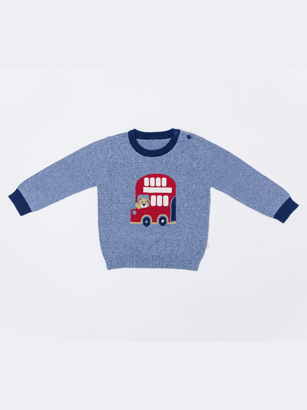 

H By Hamleys Boys Round Neck Graphic Printed Cotton Pullover Sweater, Blue