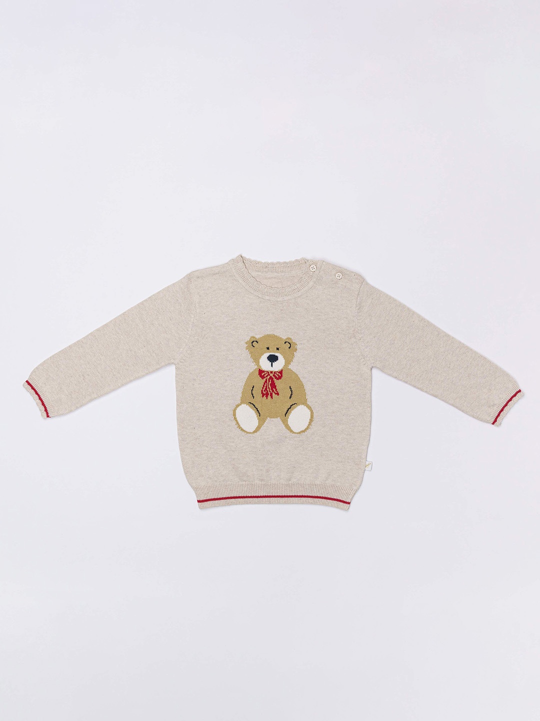 

H By Hamleys Girls Self Design Cotton Pullover Sweater, Cream