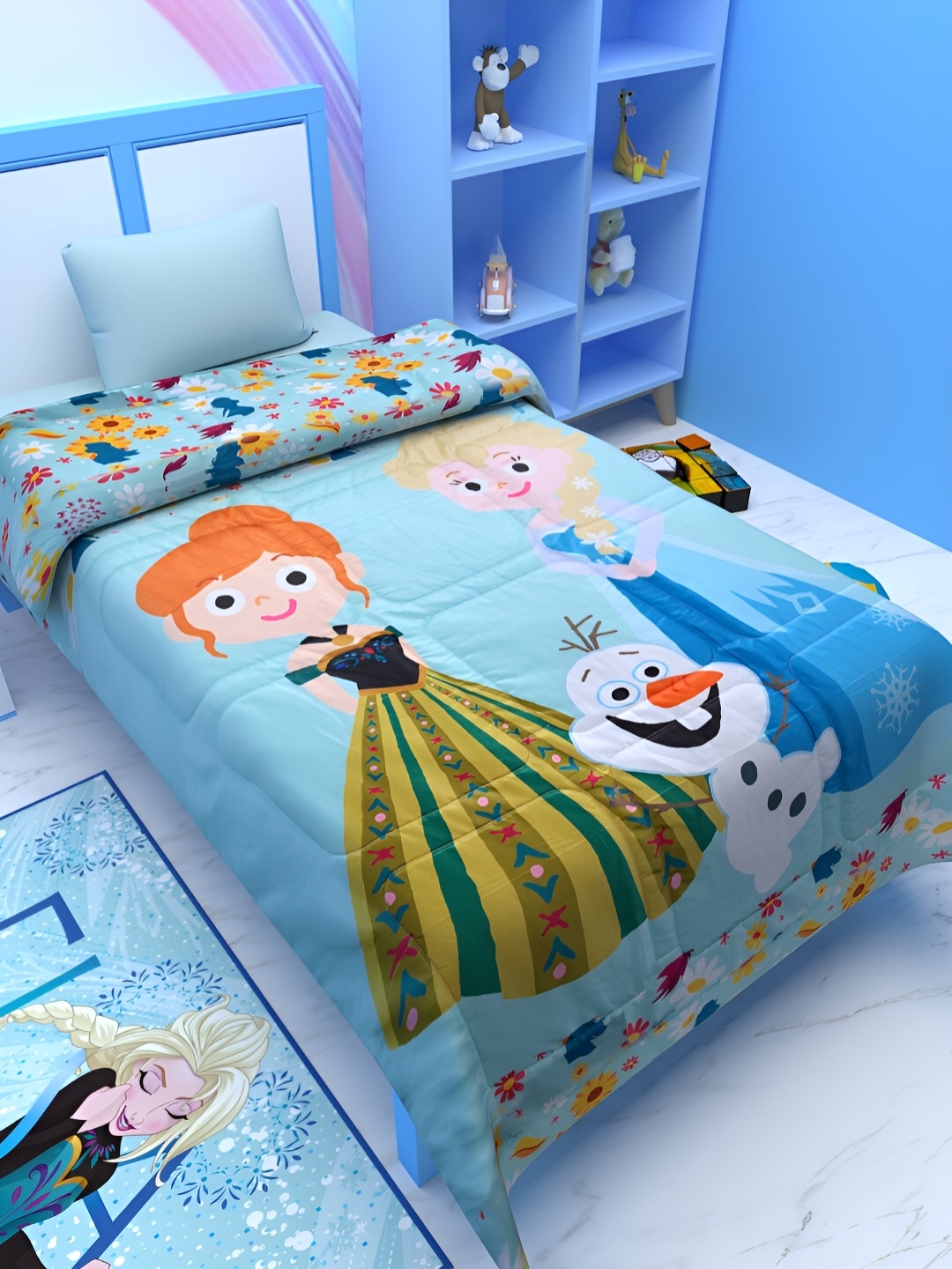 

Athom Living Kids Blue & Green Cartoon Characters AC Room 210 GSM Single Bed Comforter